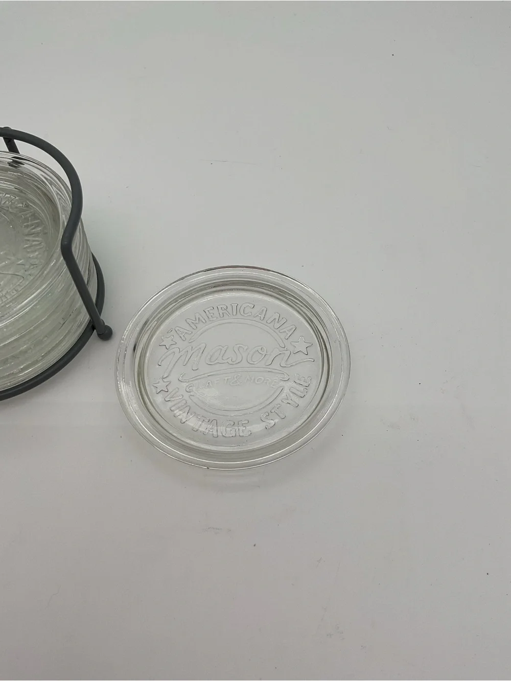 Mason Glass Coaster Set with Metal Holder - Clear